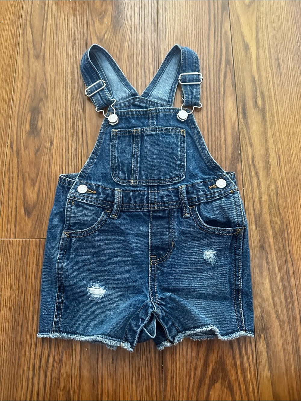 Old Navy Dark Blue Denim Shortalls with Distressed Detail